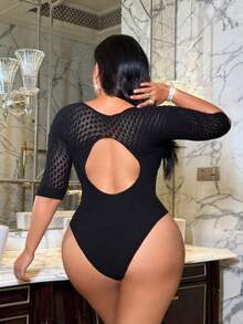 NU&NOW Body sexy polyvalent en maille et patchwork pour femmes grandes tailles, idéal pour les sorties et les rendez-vous - Noir - Voir 6