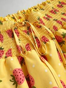 Sunnyshic Shorts con falda de cintura elástica, estampado de fresa y doble volante en el bajo, talla grande - Multicolor - Ver 4