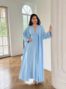Modelyn Chemise longue minimaliste élégante de couleur unie pour femmes - Bleu azur - Voir 6