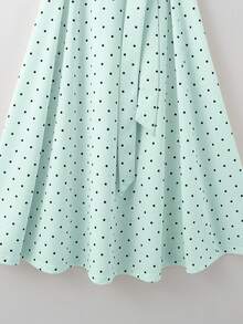 SHEIN LUNE Damen elegantes französischer Stil Polka Punkt Rüschen Kragen Taille Schleife Minimalistische romantische Lässig Kurzarm Kleid, Frühling/Sommer - Minzgrün - Übersicht 7