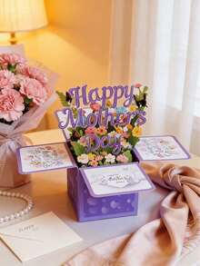 1pc 3D Pop-Up Mother's Day Greeting Card With Envelope - Vibrant Floral Design, Heartfelt Wishes And Creative Gift Suitable For Mom Or Elderly Women, Mother's Day Gift | Elegant Calligraphy |  Mom Birthday Gift - one-size - View 3