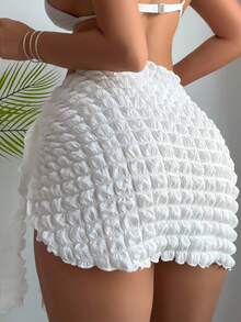SHEIN Swim Summer Beach Plain Knot Side Cover Up Skirt - White - View 3