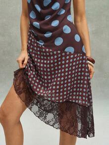 SHEIN BohoFeels Đầm ngắn nữ dệt chấm bi phối mảnh, phong cách thường ngày, thích hợp cho kỳ nghỉ. - màu nâu - Xem 5