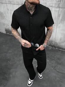 SLATEMANN Plus Size Men's Shiny Fashion Rave Short Sleeve Shirt Black,Summer,Elegant,Club,Evening Party Vintage Y2k Streetwear Wedding Birthday Party Gift - Black - View 5