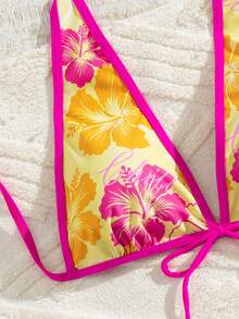 Bellisia Conjunto de biquíni de 3 peças feminino para o verão, com estampa floral, saia frente única e estilo casual de férias na praia e festivais de música. - Multicolorido - Ver 4