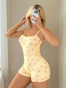 Sweetina Bodysuit ngắn nữ mùa hè màu vàng hở lưng, phối nơ, kẻ sọc, sexy, kiểu camisole đi chơi - Vàng nhạt - Xem 4