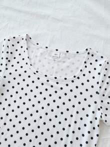 Tween Girl Polka Dot Casual Versatile Daily Wear Short Sleeve T-Shirt - Black and White - View 4