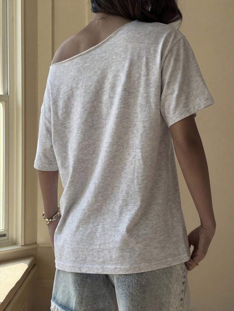Teen Girls' Casual Shoulder Cut-Out Floral Print T-Shirt, Summer