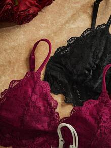 PinupPomp Paquete De 3 Bralette De Encaje Floral Para Lencería - Multicolor - Ver 4