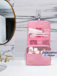 1PC Multi-Functional Hanging Makeup Bag, Storage Bag, Large Capacity, Convenient To Carry Christmas For Holiday Gift Giving,Boho Vibes - Pink - View 3