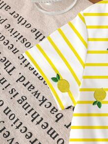 Playful Pals 1pc Girls Toddler Digital Print Round Neck Short Sleeve T-Shirt, Spring/Summer - Yellow - View 5