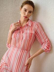 MOTF PREMIUM WOMEN PINK CHECKERED PRINT CASUAL ELEGANT TOP BRUNCH AUTUMN - Multicolor - View 5