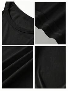 SHEIN LUNE Áo tank top nữ cổ yếm ôm sát, thêu chữ và họa tiết hoa, thích hợp mặc mùa hè. - màu đen - Xem 5