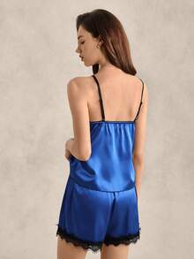EverLounge Spitzen-Kombination Pyjama Set - Königsblau - Übersicht 2