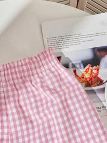 SHEIN EZwear 3件套女士系带腰宽松休闲荷叶边刺绣短裤套装，贴布图案 - 彩色 - 查看 8