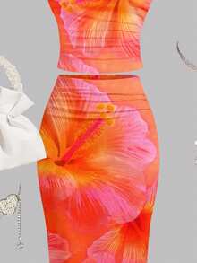 少女碎花单肩T恤和迷你裙休闲度假套装 - 彩色 - 查看 7