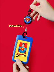 SUPERMAN X SHEIN 1个卡通Logo印花卡套，带伸缩扣，可作卡套、证件套，适合学校、通勤、办公场合，男女学生均可使用，可装2张卡片，正义联盟图案 - 超人 - 查看 2