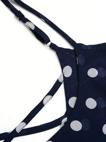 Rometta Plus Size Women Chiffon Polka Dot Double Ruffle Hem Spaghetti Strap Criss-Cross Back Camisole - Navy Blue - View 4