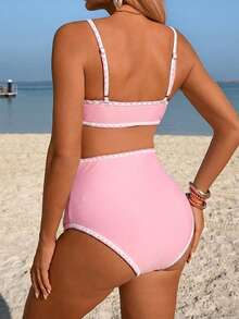 Swim Vcay Bộ bikini bầu màu đen răng cưa phối màu tương phản, thích hợp cho kỳ nghỉ hè ở bãi biển 26SS. - Hồng - Xem 2