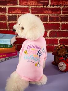 FRIENDS X 1 pieza Ropa de mascota gruesa y cálida con estampado de amor por el café de la tarde del patito blanco, sin sombrero - Rosa - Ver 7