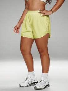 SHEIN Sports 大码女式休闲百搭网眼拼接运动短裤 - 黃色 - 查看 3