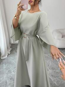 SHEIN Raffinéa Đầm nữ thanh lịch, tinh tế, tay cánh dơi, eo thon, màu kaki, thích hợp cho công sở và thường ngày, mùa xuân/hè. - xanh xám - Xem 8