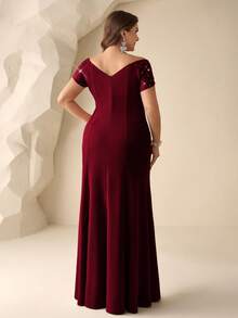 Coutiva Plus Size Rhinestone Decor Mother Of The Bride Dress - Burgundy - View 2