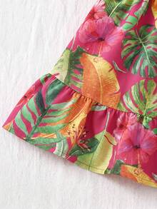 Travachic KIDS Babygirl Summer Cute Leaf Print Spaghetti Strap Dress - Hot Pink - View 4
