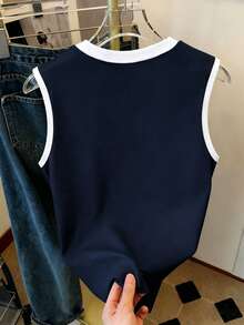 Resyla Summer Casual Contrast Color Trim Letter Print Tank Top - Multicolor - View 2