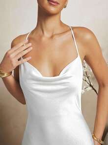 L'Amorae Women's Solid Color Casual Minimalist Long Dress, Suitable For Party And Outing - White - View 3