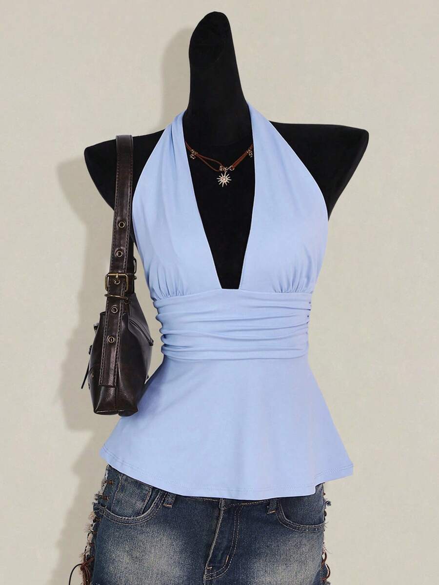 SHEIN ICON 万圣节女士露背吊带黑色娃娃衫 - 淺藍色 - 查看 1