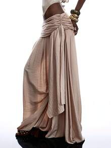 LYSMO Quần Harem xếp ly dáng rộng thời trang thường ngày dành cho nữ - Màu Khaki - Xem 3
