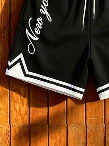 Aesthetic Post Pantalones cortos casuales de hombre con cordón y estampado de letras, para verano - Multicolor - Ver 3