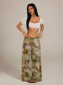 SHEIN PETITE Women's Minimalist Printed Casual Pants - Multicolor - View 9