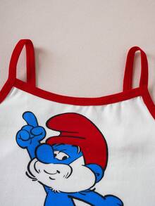 SHEIN X The Smurfs Bộ đồ lót hai dây 3 món cho bé gái, dễ thương. - Xanh và trắng - Xem 7