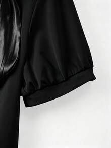 GlowEve CURVE Áo sơ mi satin thắt nơ cỡ lớn dành cho nữ, áo sơ mi voan trắng dáng rộng thanh lịch mùa hè mới dành cho nữ. - màu đen - Xem 5