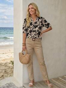 EMERY ROSE Women's Retro Contrast Floral Print Shirt, Suitable For Outings, Work Commute, Weddings, Parties, Holidays, Beach Vacations - Multicolor - View 5