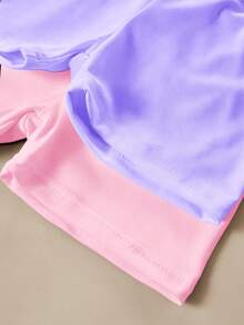 SHEIN Vintaside Kids 2件套少女可爱舒适多色打底裤，适合春夏休闲、运动和休闲穿着，简约舒适白色短裤套装 - 彩色 - 查看 4