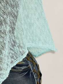 SHEIN ICON Plus Size Women Fringe Knit Sweater - Baby Blue - View 5