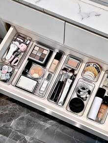 4Pcs Simple Transparent Drawer Storage Boxes, Stackable Organizer Bins For Small Items, Cosmetics, Stationery, Jewelry. Ideal For Bedroom, Bathroom, Office, Kitchen, Party Supplies, Holiday Decor, Desktop & Cabinet Storage - Clear - View 5