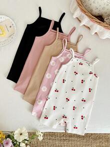LMoss Kids 5件套女婴针织纯色樱花图案休闲连体衣套装 - 彩色 - 查看 5
