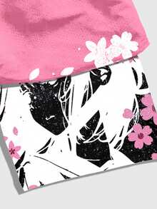 ROMWE MEN Anime Men's Floral Print Drawstring Waist Double-Layer Shorts - Multicolor - View 6
