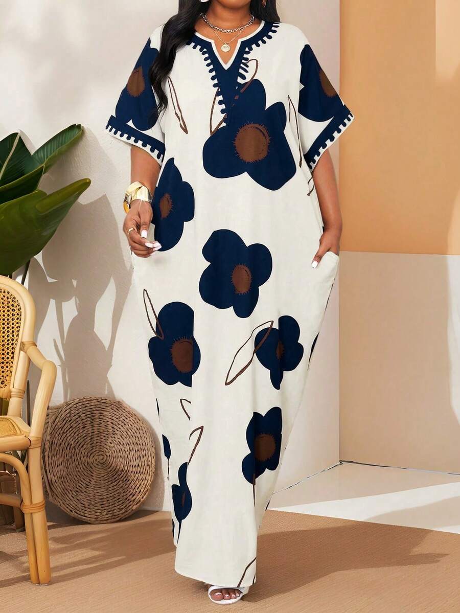 SHEIN Lady 大码夏季休闲碎花连衣裙 - 彩色 - 查看 1