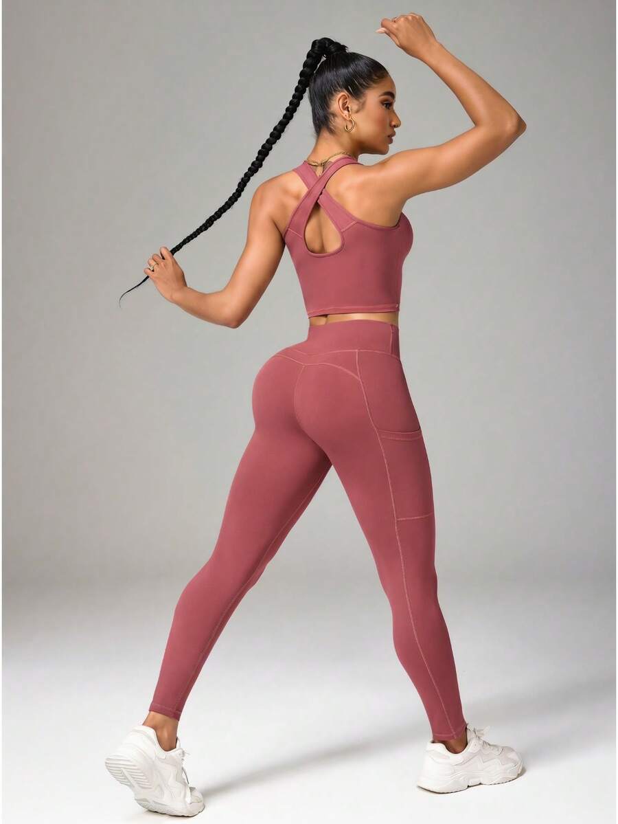 SHEIN Sports Women's Fashionable Versatile Minimalist Tank Top And Casual Tight Leggings Sports Suit