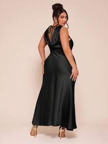 SHEIN BAE Đầm satin không tay thanh lịch, thắt eo - màu đen - Xem 1