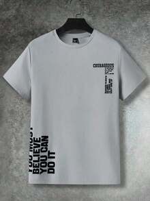 GENTILAND Men's Summer Casual Short Sleeve T-Shirt With Slogan Print - Dusty Blue - View 1