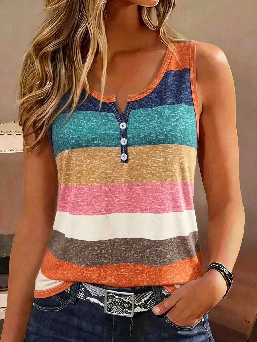 EMERY ROSE Camiseta de tirantes con estampado de palmeras para mujer - Multicolor - Ver 1