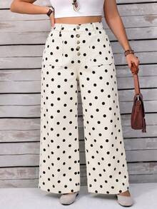 EMERY ROSE Plus Size Women's Fashion Versatile White Print Button Pocket Loose Fit Jeans Date Night Summer Vintage - Beige - View 6