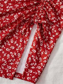 Emery Rose Kids Emery Rose Kids 两件套女童针织纯色吊带背心和碎花迷你裙套装 - 紅色 - 查看 5