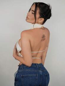 Dania Mndz Shop 杏色露背垂坠领女式背心，性感优雅夏季背心 - 杏色 - 查看 3